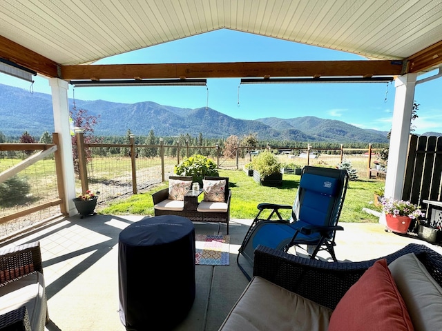 66 Moccasin Ln, Thompson Falls, MT 59873 - view of patio / terrace featuring a mountain view, outdoor lounge area, and a view of countryside