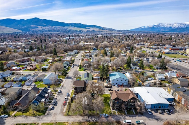 drone / aerial view featuring a mountain view