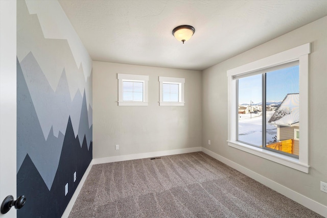 unfurnished room with a textured ceiling, carpet, and a wealth of natural light