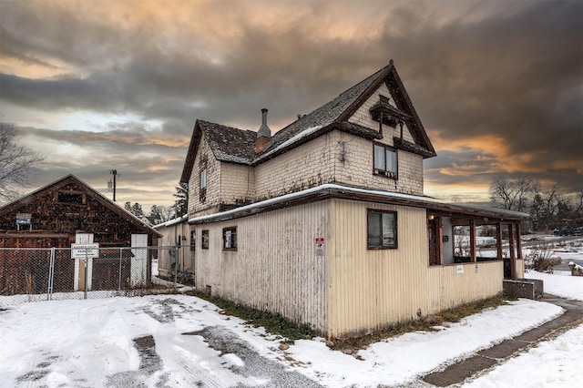 view of snow covered exterior