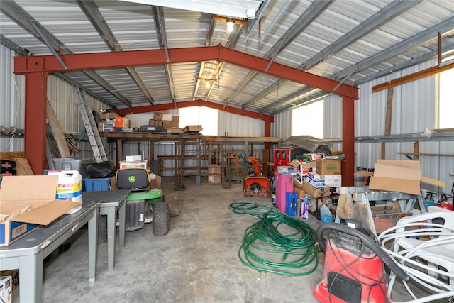 garage with metal wall