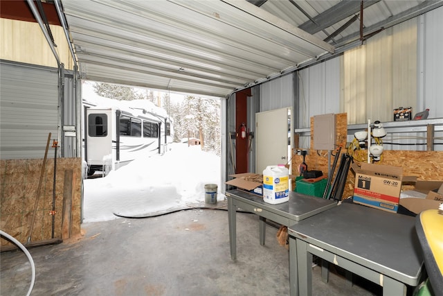 garage with metal wall