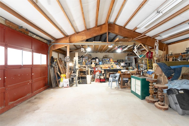 garage featuring a workshop area