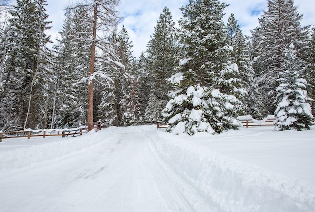 view of yard layered in snow