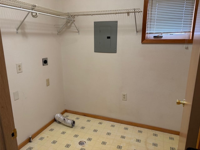 221 A St N Unit B6, Victor, MT 59875 - laundry room with electric panel, hookup for an electric dryer, and tile patterned floors