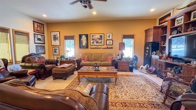 6809 N Montana Ave, Helena, MT 59602 - carpeted living room featuring ceiling fan and recessed lighting