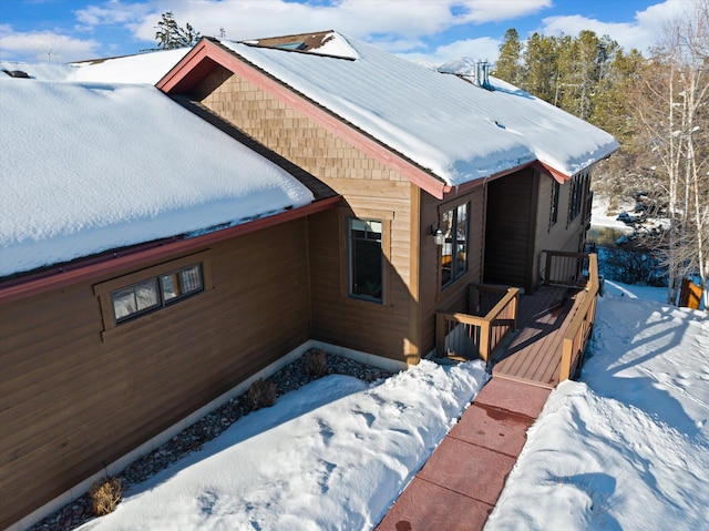 view of snow covered exterior