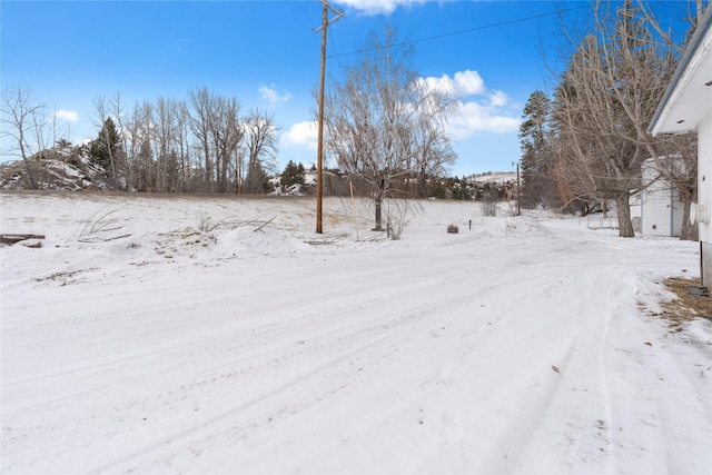 view of yard layered in snow