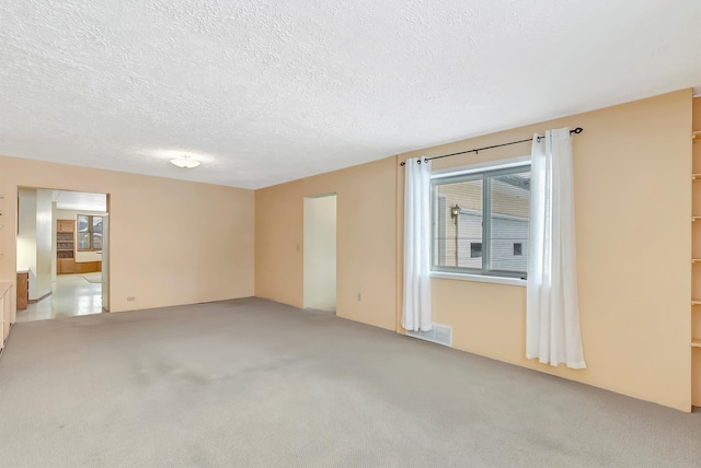 empty room featuring light carpet and a textured ceiling