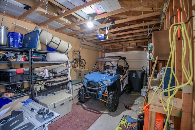 garage with a garage door opener