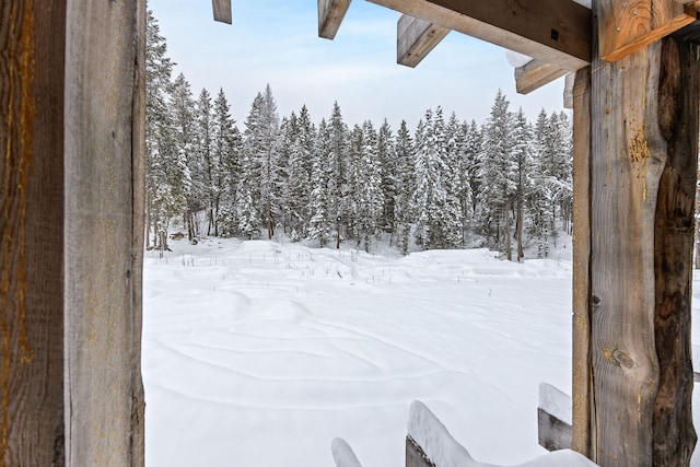 view of yard layered in snow