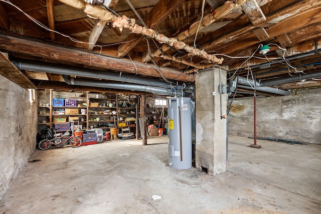 basement featuring water heater