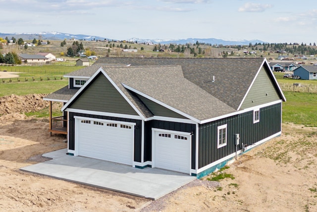 garage with a mountain view