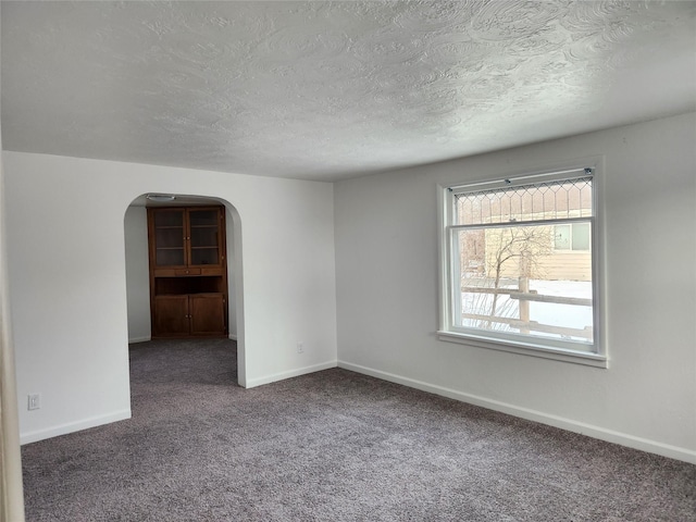 unfurnished room featuring carpet and a textured ceiling