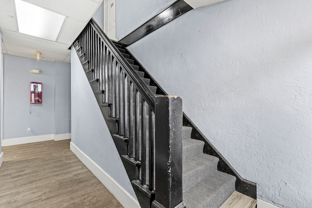 stairs featuring wood-type flooring