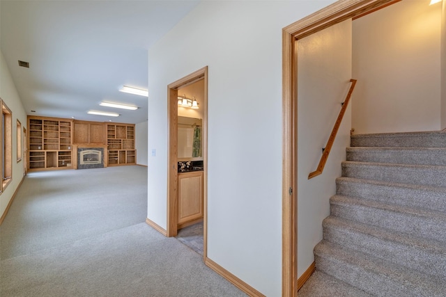 stairway featuring carpet floors