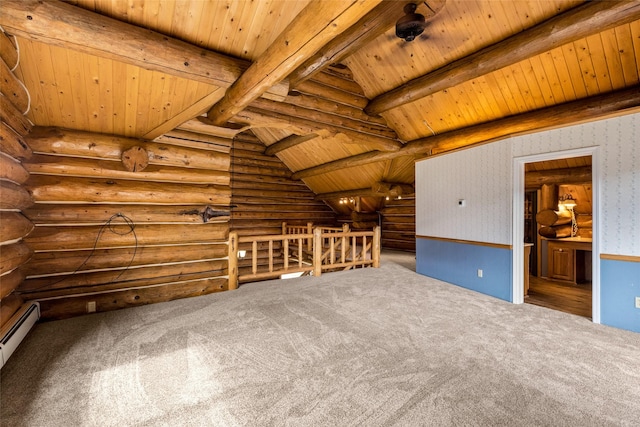 21 Barnes Ln, Noxon, MT 59853 - additional living space with rustic walls, wooden ceiling, carpet floors, and vaulted ceiling with beams