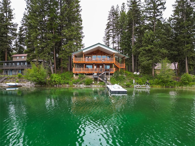 exterior space with a water view