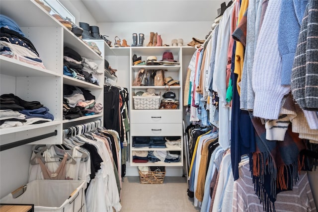 walk in closet featuring carpet flooring