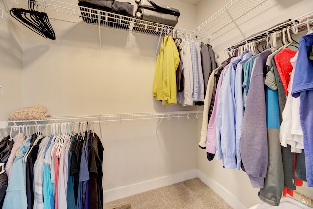 walk in closet featuring carpet flooring