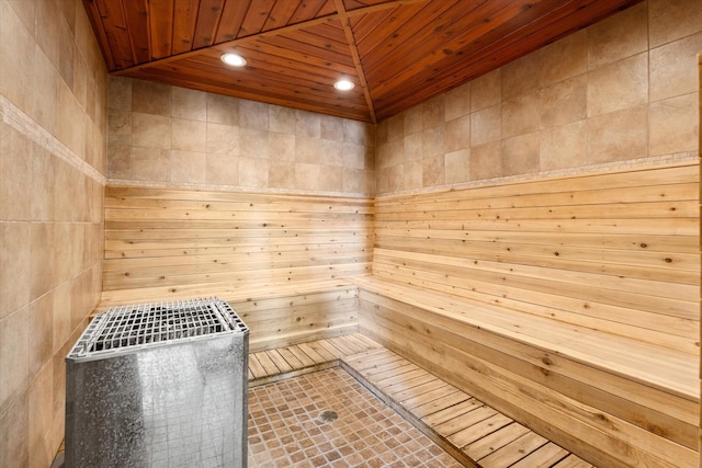 view of sauna featuring recessed lighting