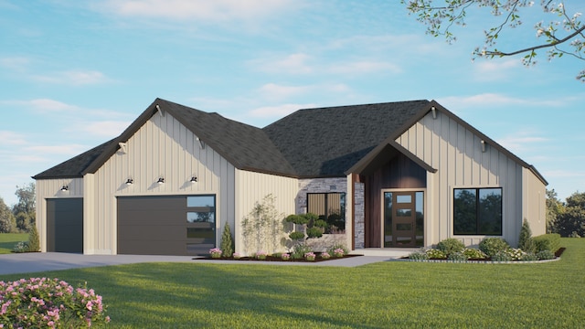 156 Antler Peak Ln, Kalispell, MT 59901 - modern inspired farmhouse with a front yard, board and batten siding, and a garage