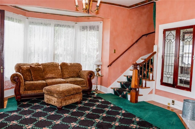 202 3rd St, Havre, MT 59501 - living room featuring healthy amount of natural light, stairway, and a chandelier