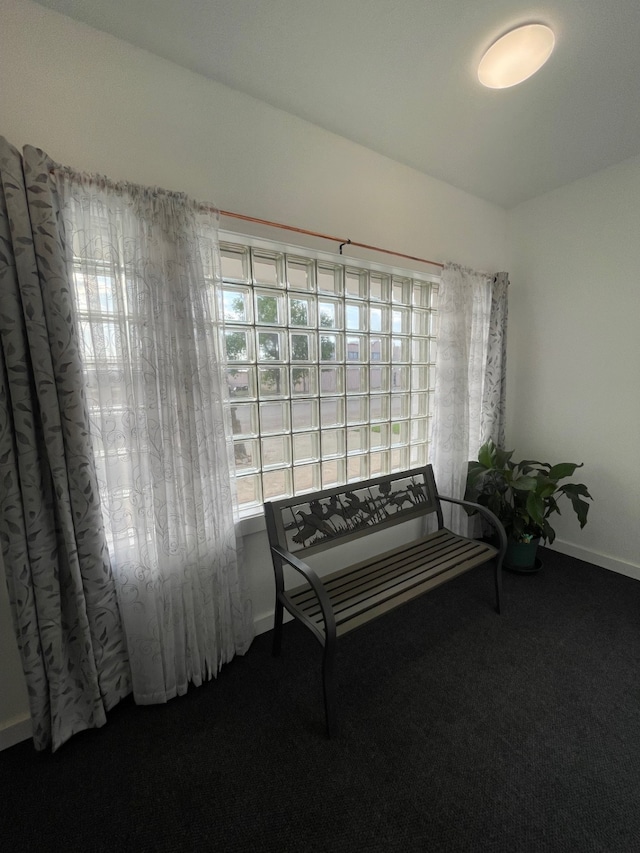 sitting room featuring carpet and baseboards