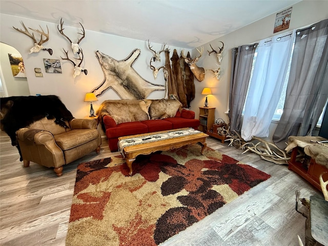 living area with light wood-style flooring