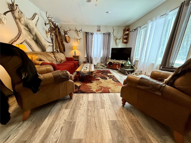 living area featuring light wood-type flooring