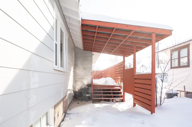 view of snow covered patio