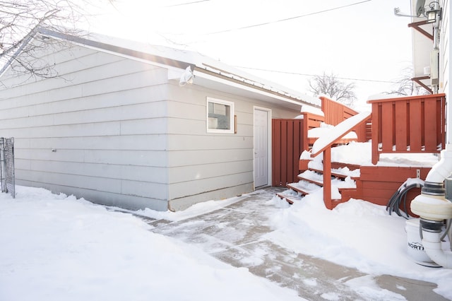 view of snow covered property