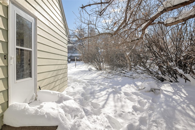 view of yard covered in snow