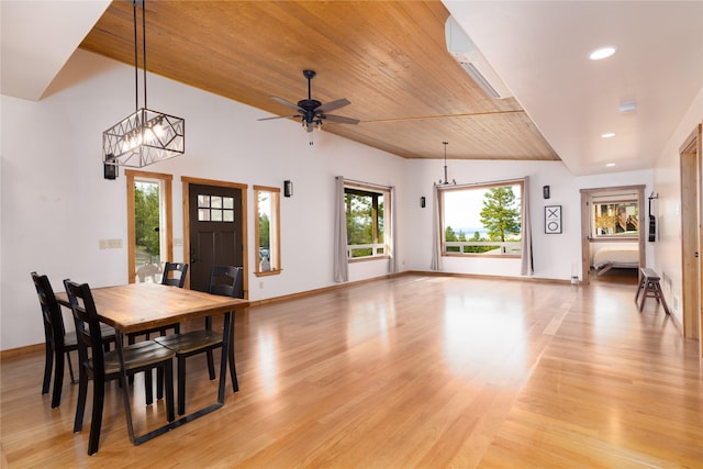 56 Nelson Dr, Rexford, MT 59930 - dining space with wooden ceiling, recessed lighting, a ceiling fan, baseboards, and light wood finished floors