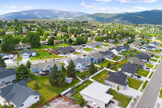 birds eye view of property featuring a residential view and a mountain view