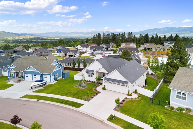 aerial view with a residential view and a mountain view