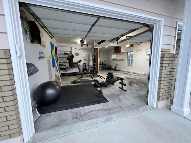 exercise room with a garage