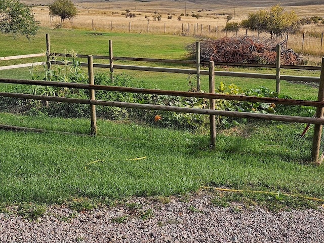 view of yard with fence and a rural view