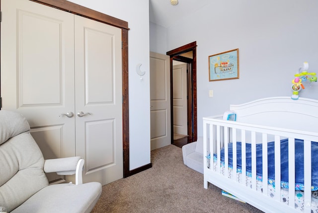 carpeted bedroom featuring a closet