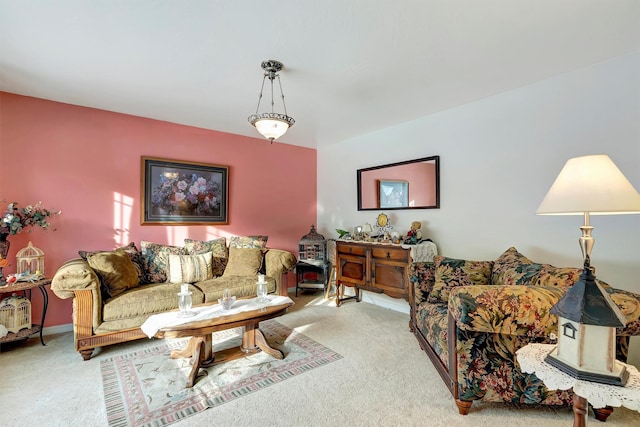 living area with light carpet