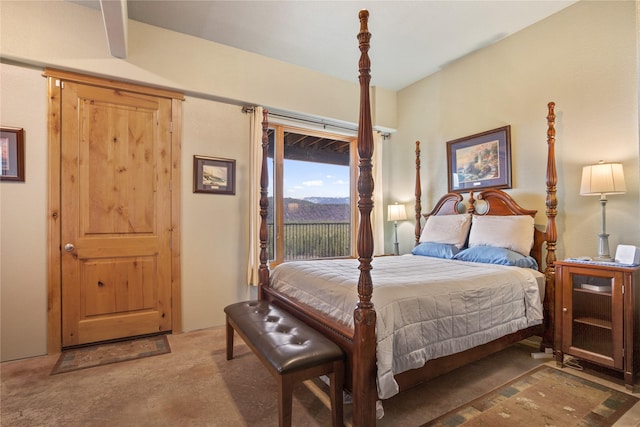 bedroom featuring carpet floors and access to exterior