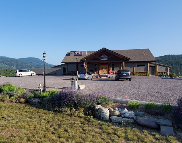 view of building exterior with a mountain view