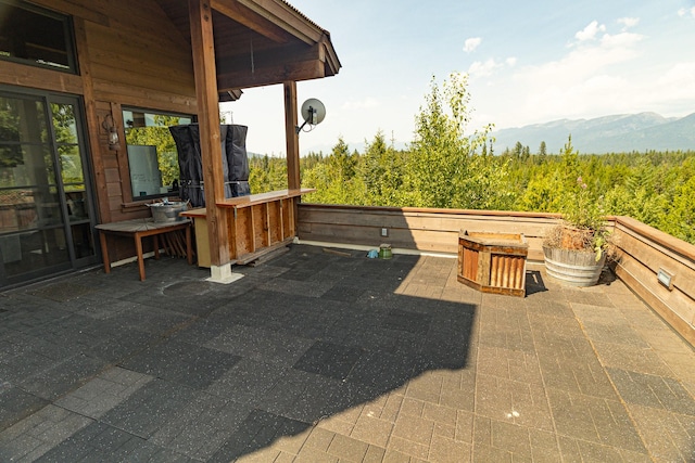 view of patio with a mountain view