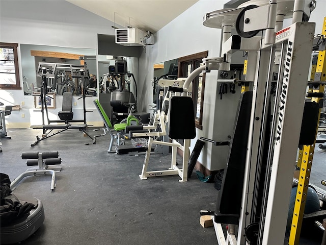 gym with lofted ceiling