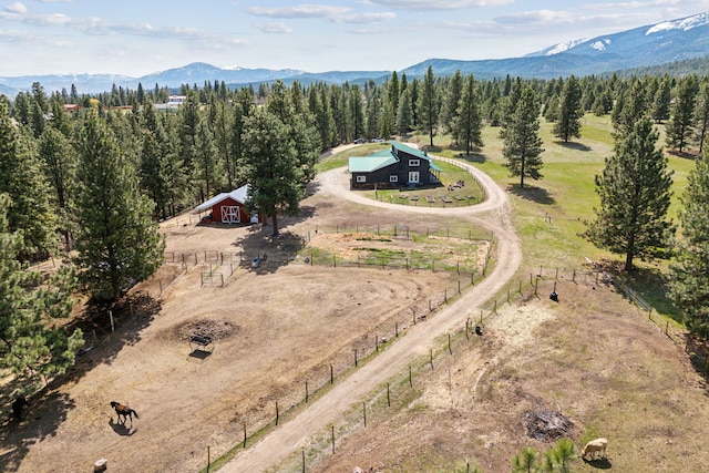 birds eye view of property with a rural view and a mountain view