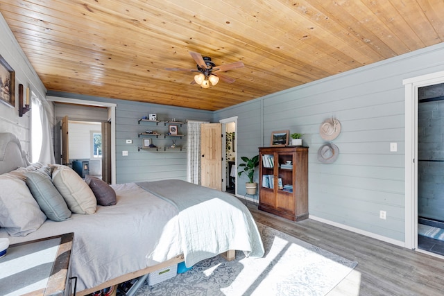 bedroom featuring wood finished floors and wood ceiling