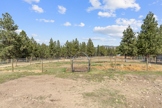 view of yard with a rural view and fence