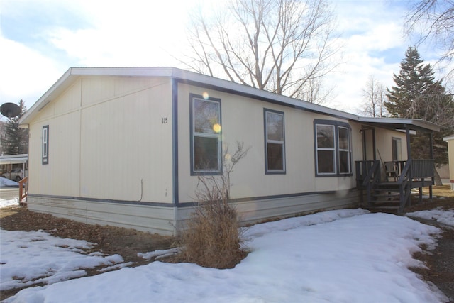 view of snow covered exterior