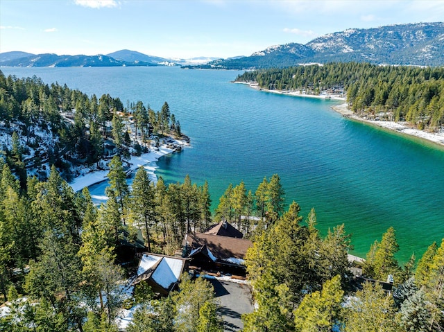 aerial view with a water and mountain view