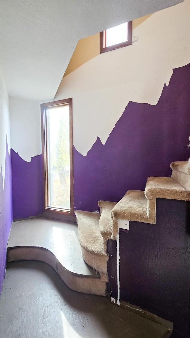 unfurnished bedroom with lofted ceiling